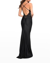 Thumbnail for your product : La Femme Lace Bodice Ruched Mermaid Gown