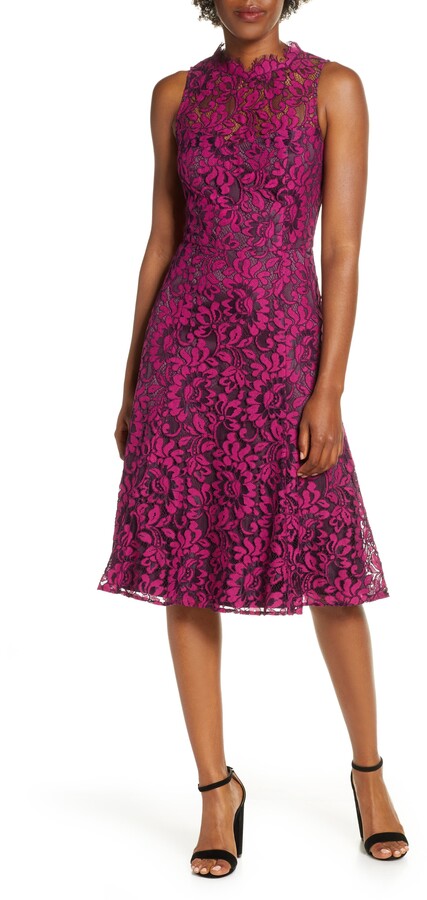 eliza j asymmetrical lace fit & flare dress