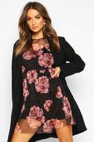 Thumbnail for your product : boohoo Large Rose Print Mesh Smock Dress