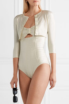 Thumbnail for your product : Lisa Marie Fernandez Cropped Metallic Seersucker Cardigan - Silver