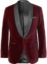 Thumbnail for your product : HUGO BOSS Burgundy Hockley Slim-Fit Satin-Trimmed Cotton-Velvet Tuxedo Jacket