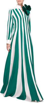 Esme Vie M'O Exclusive Venezia Striped Silk Dress with Brooch