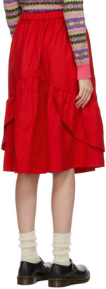 COMME DES GARÇONS GIRL Red Gabardine Ruffle Hem Skirt