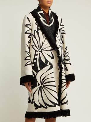 Märit Ilison - Palm Intarsia Tasselled Cotton Coat - Womens - White Multi