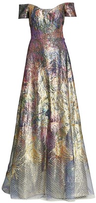 Rene Ruiz Collection Sequin Off-The-Shoulder Gown