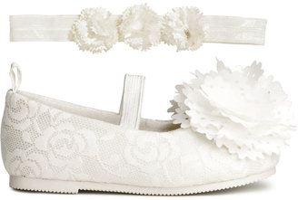 H&M Ballet Shoes and Hairband - White - Kids