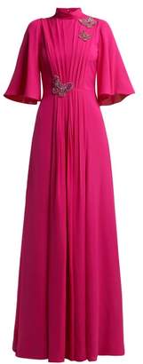 Andrew Gn Crsytal And Sequin Embroidered Pleated Silk Gown - Womens - Pink