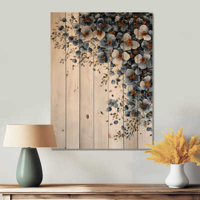 Botanical Celestial Bloom In Winter I - Botanicals Wooden Wall Art On Natural Pine Wood