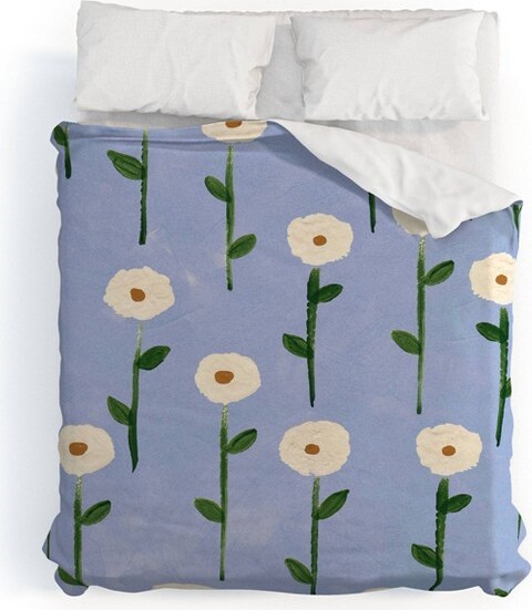 Deny Designs DenyDesigns3pcFull/QueenRevesetHistoiresCuteLittleFlowersonBlueDuvetSetBlue:Microfiber,BotanicalPattern,300ThreadCount