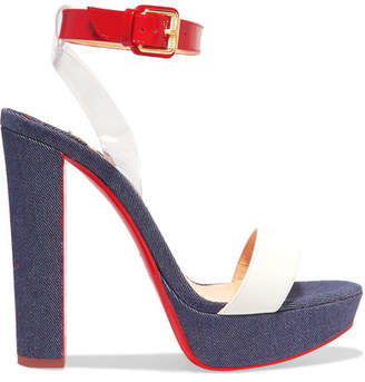 Christian Louboutin Cherry 140 Pvc, Patent And Smooth Leather-trimmed Denim Sandals - Dark denim