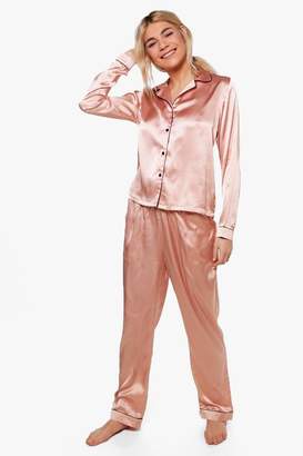 boohoo Satin PJ With Contrast Piping