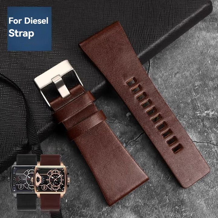 UYOUNG Large Size Watch Strap for Diesel DZ4318 DZ7395 DZ1657 DZ4519 Leather Watchband Men Bracelet Brown 24mm 26mm 28mm 30mm 32mm
