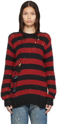R 13 Red & Black Shredded Grunge Sweater