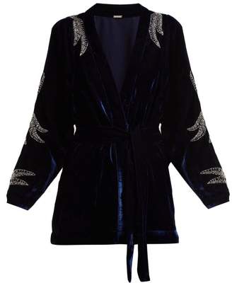 Dodo Bar Or - Corinne Bead Embellished Velvet Kimono Jacket - Womens - Navy