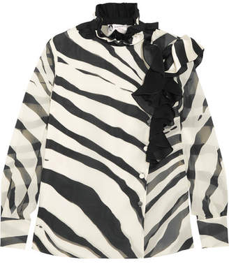 Lanvin Ruffled Zebra-print Silk-chiffon Blouse - Ivory