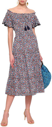 Tory Burch Off-the-shoulder Tiered Floral-print Cotton Midi Dress