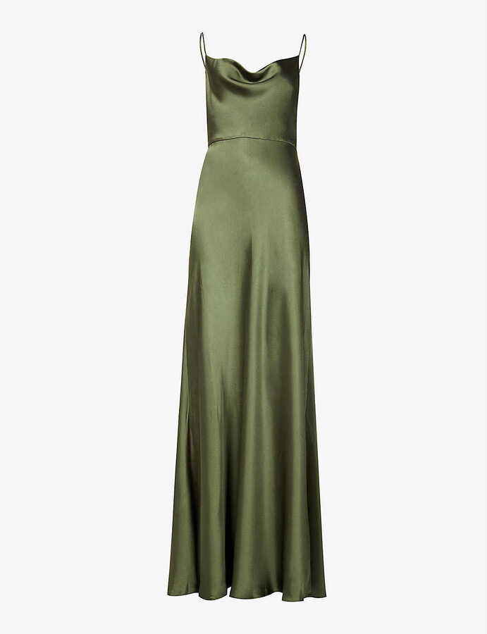 satin olive green dress