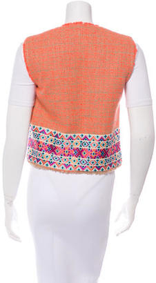 MSGM Tweed Embroidered-Beaded Vest