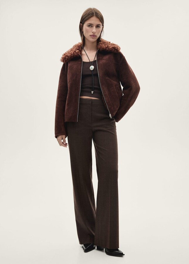 MANGO Suede-effect jacket with fleece collar brown