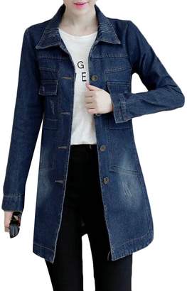 JXG Women Plus Size Long-SleeveBig Pockets Denim Trench Coat Jacket US L