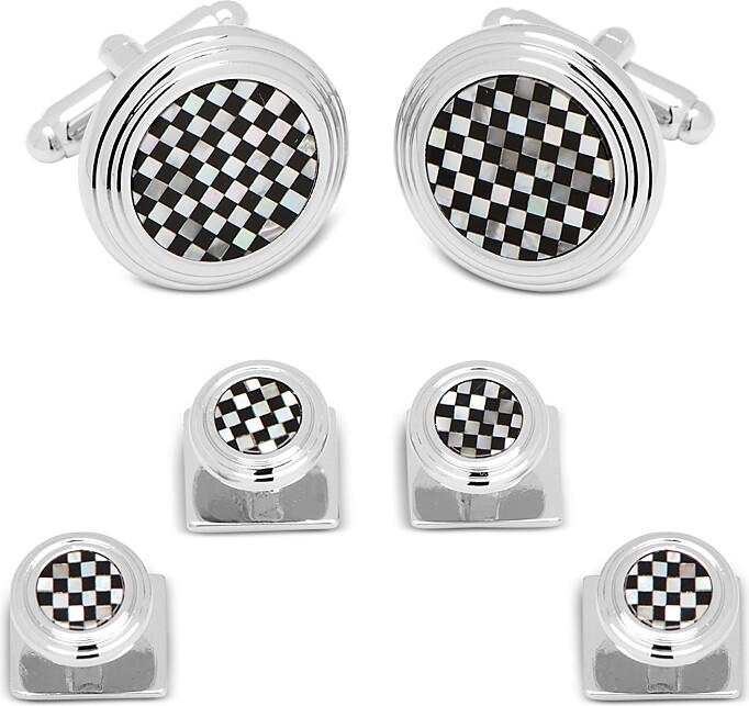 Cufflinks Inc. Onyx & Mother of Pearl Checker Stud Set