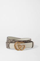 Thumbnail for your product : Gucci Gg Marmont Leather-trimmed Printed Coated-canvas Belt - White - 65