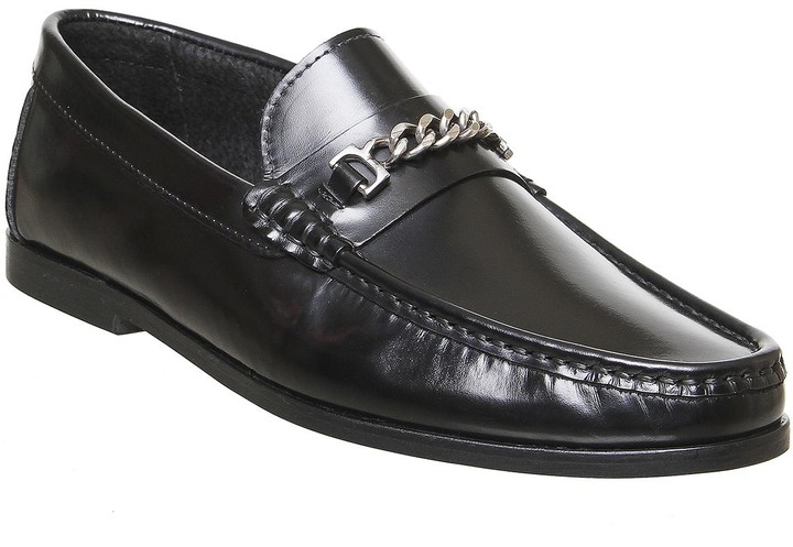 Mens Office Miles Chain Loafers Black Hi Shine Leather Formal Shoes 