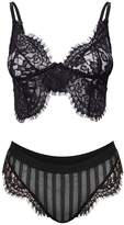 Thumbnail for your product : PrettyLittleThing Black Striped Lace Lingerie Set
