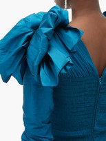 Thumbnail for your product : Emilio De La Morena Bow-embellished V-neck Smocked Midi Dress - Mid Blue