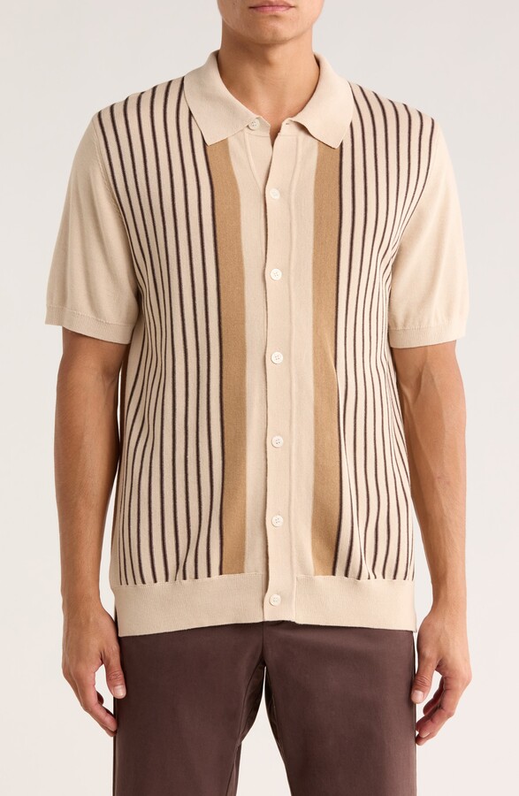 Stripe Silk & Cotton Blend Polo Sweater