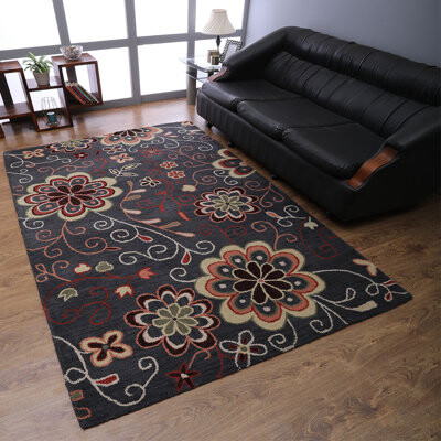 Get My Rugs LLC Floral Handmade Tufted Wool Charcoal Area Rug
