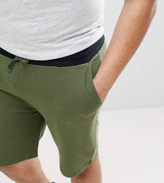 ASOS DESIGN PLUS Jersey Skinny Shorts In Khaki With Black Contrast Trims
