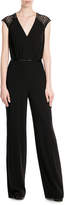 Thumbnail for your product : Halston Jumpsuit with Sheer Embroidered Shoulders