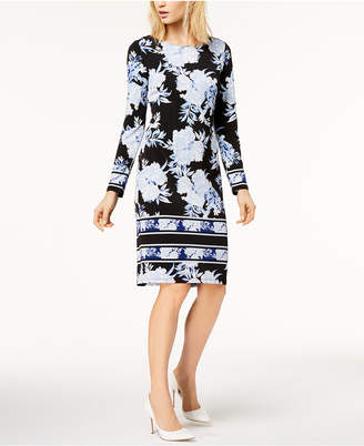 INC International Concepts Printed Long-Sleeve Sheath Dress, Created for Macy's
