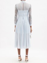 Thumbnail for your product : Self-Portrait Pussy-bow Lace And Pleated Chiffon Midi Dress - Light Blue
