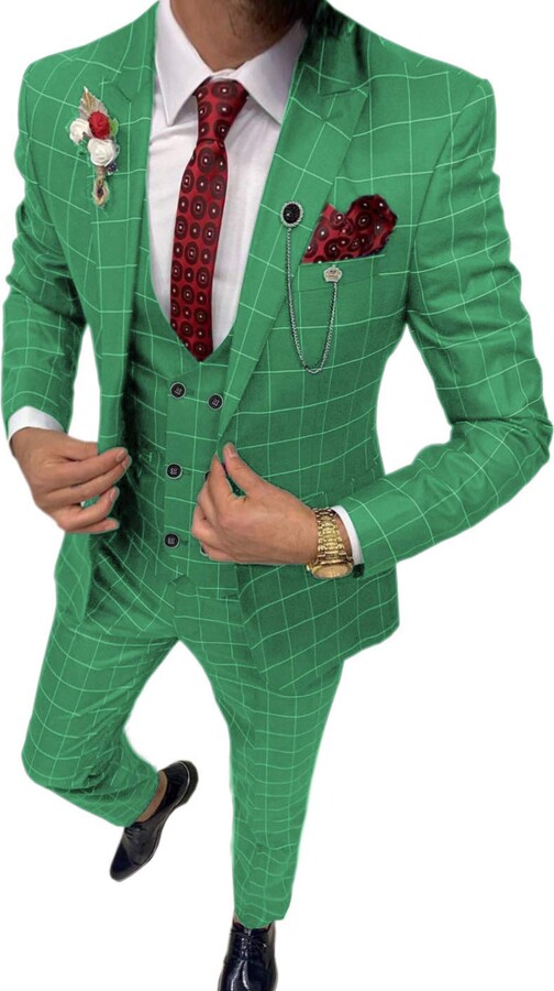 HSLS Men's 3 Piece Slim Fit Men Suit Separates Formal Lattice Wedding