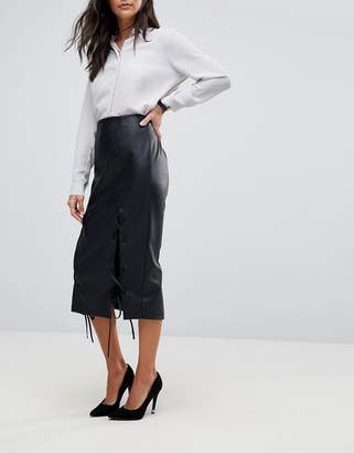 ASOS Design leather look pencil skirt with lace hem detail