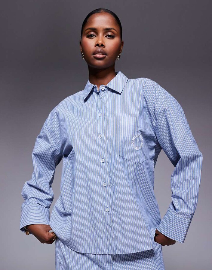ASOS Weekend Collective Weekend Collective striped shirt in blue and white - part of a set