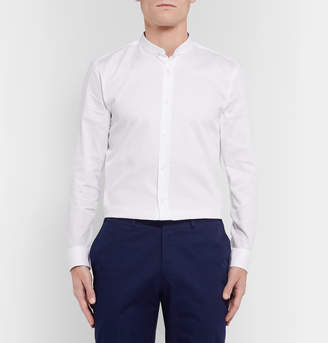 HUGO BOSS Jowis White Slim-Fit Grandad-Collar Cotton-Pique Shirt