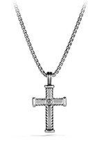 Thumbnail for your product : David Yurman Chevron Cross Pendant with Black Diamonds