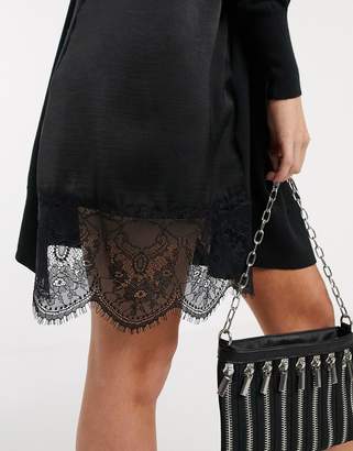 AllSaints paola jumper mini dress with lace trim