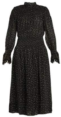 Rebecca Taylor Smocked Star Print Silk And Cotton Blend Dress - Womens - Black Multi
