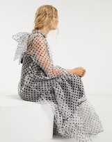 Thumbnail for your product : Sister Jane DREAM maxi smock dress with tiered skirt and bow back in polka dot organza