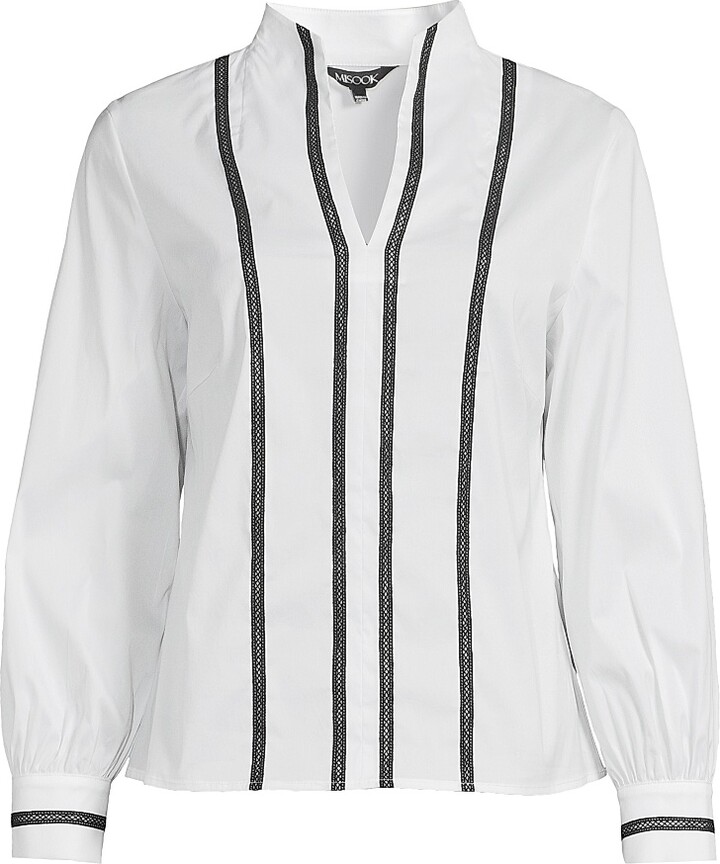 Women's Heritage Fit Contrast Trim Blouse - Black White - Size XXS