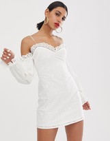 Thumbnail for your product : For Love & Lemons Vera broderie anglaise mini dress with cold shoulder