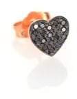 Black Diamond & 14K Rose Gold Single Heart Stud Earring