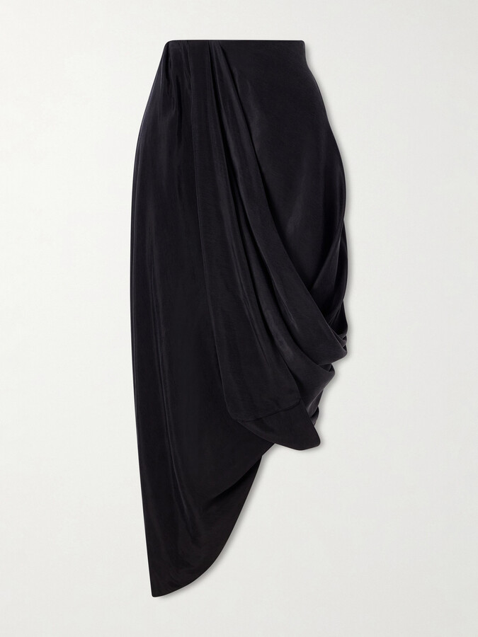 Maison Margiela Asymmetric Gathered Satin Midi Skirt - Black