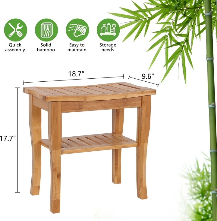 Kinsuit Kinsunny Bamboo Shower Bench Spa Bath Shower Stool With Shelf