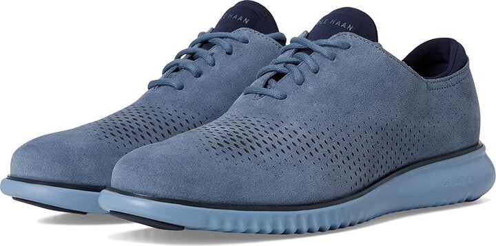 Cole Haan 2.Zerogrand Laser Wingtip Oxfords Lined Men's Lace up casual Shoes China Blue Suede/Navy Blazer/Faded Denim : 7 W - Wide