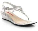 Thumbnail for your product : Prada Metallic Leather T-Strap Demi-Wedge Sandals